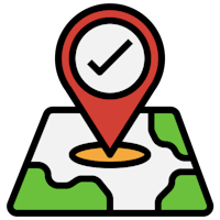 a map pin with a check mark on it