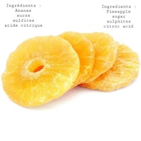 four slices of pineapple are shown on a white background