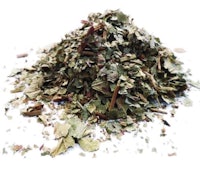 a pile of dried herbs on a white background