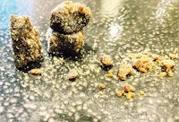 a group of small pieces of chocolate sitting on a table