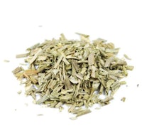 a pile of dried herbs on a white background