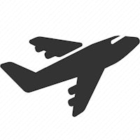 a black and white airplane icon on a white background