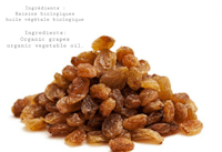 a pile of raisins on a white background