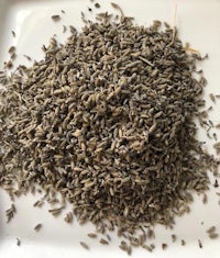 a pile of dried lavender seeds on a white plate