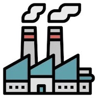 an icon of a factory with smoke coming out of it