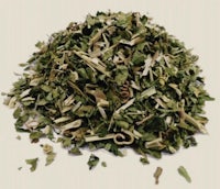 a pile of dried herbs on a white background