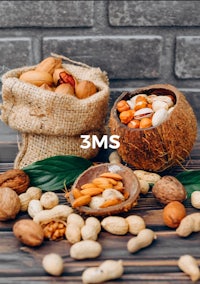 a bowl of nuts with the words 3ms on it