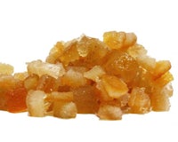 a pile of orange pieces on a white background