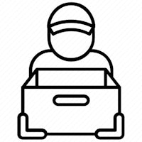a man in a hat holding a box