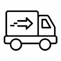 a black and white icon of a delivery truck